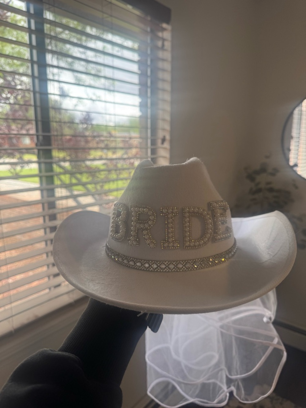 White Bride Cowboy Hat with Rhinestones